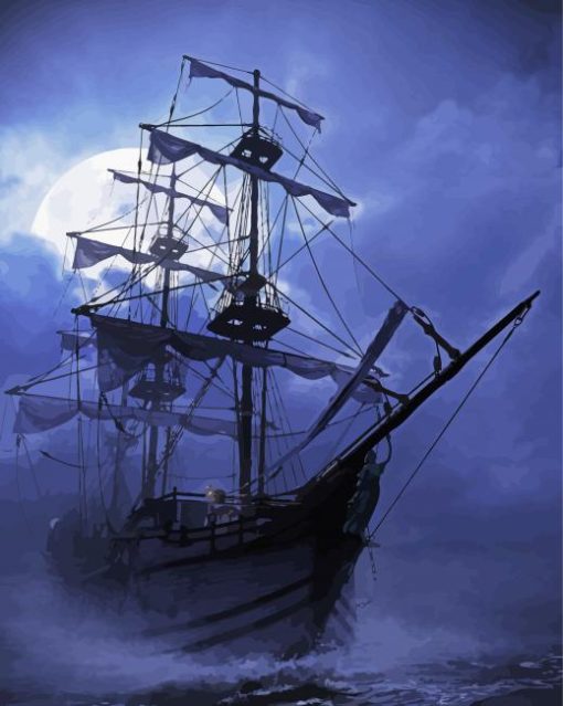 Aesthetic Sailing Ship Moon Paint by number
