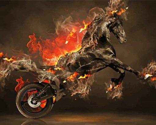 Aesthetic Black Horse In Flames paint by number