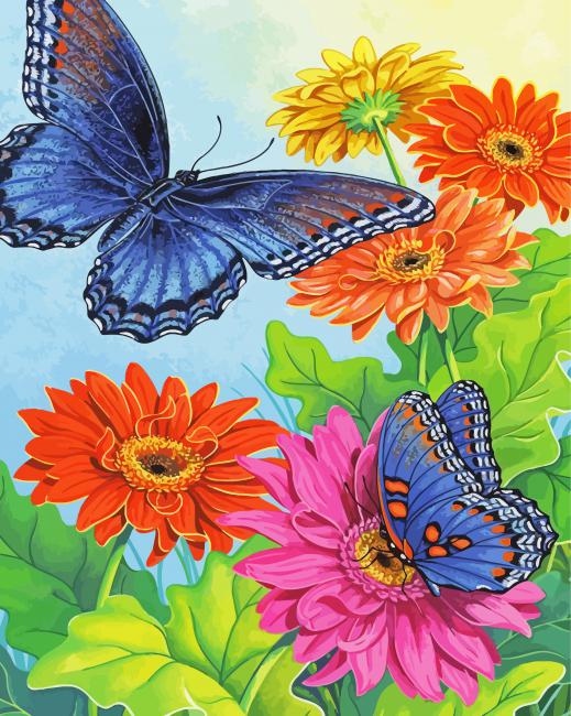 Aesthetic Flowers With Butterflies Art paint by number