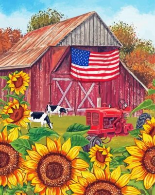 American Sunflower Landscape paint by number