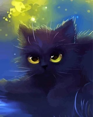 Black Large Fluffy Cartoon Cat paint by number