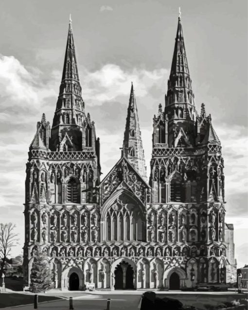 Black And White Lichfield Cathedral paint by number