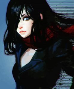 Blue Eyed Lady With Black Hair Paint by number
