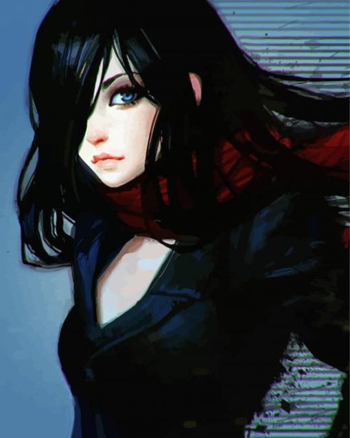 Blue Eyed Lady With Black Hair Paint by number