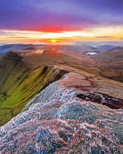 Brecon Beacons At Sunset paint by number