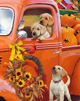 Cute Dogs In Autumn Art paint by number