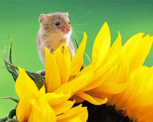 Cute Sunflower With Mouse Paint by number