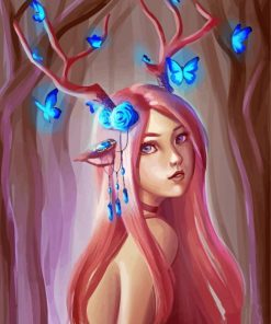 Deer Lady And Butterfly paint by number