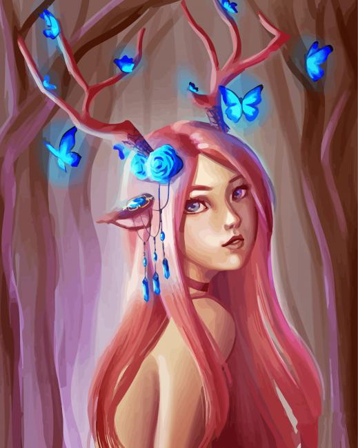 Deer Lady And Butterfly paint by number