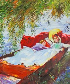 Girls Sleeping In Boat paint by number