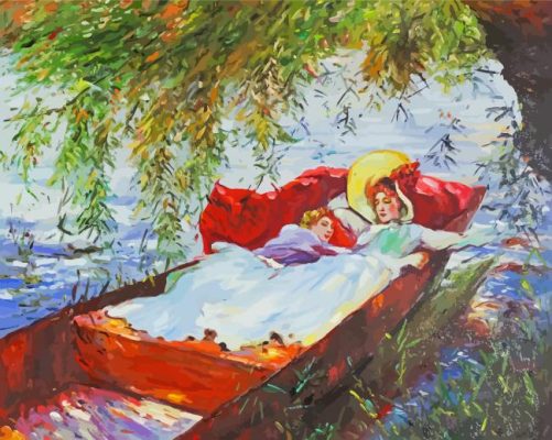 Girls Sleeping In Boat paint by number