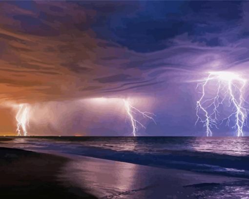 Lightning Winter Beach View paint by number