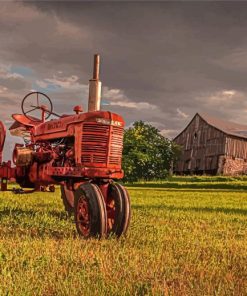 Old Farmall Tractor And Barn paint by number