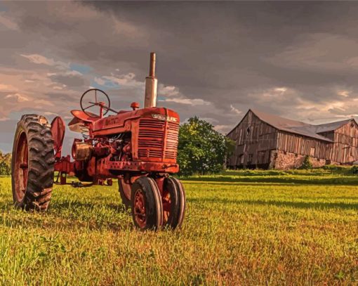 Old Farmall Tractor And Barn paint by number