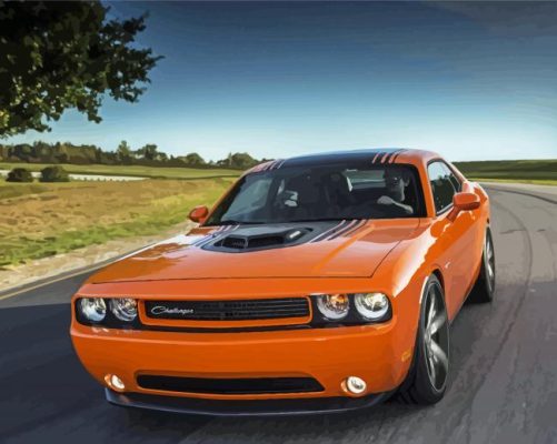 Orange Dodge Challenger Scat paint by number