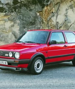 Red Volkswagen Golf Mk2 paint by number