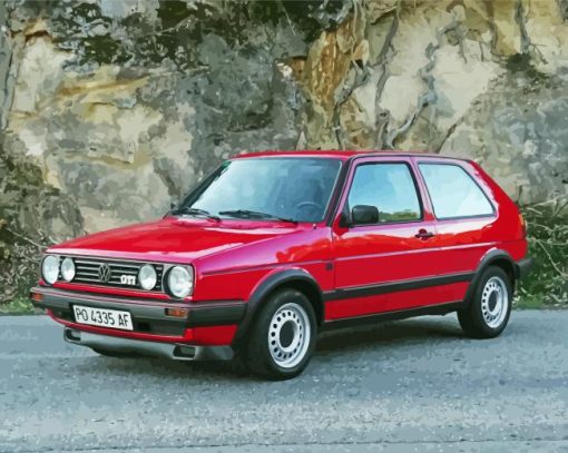 Red Volkswagen Golf Mk2 paint by number