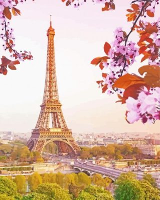 Springtime In Paris Eiffel Tower paint by number