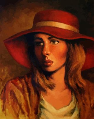 Vintage Girl In Red Hat paint by number