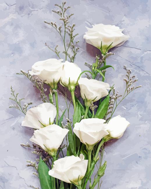 White Flowers On Grey Background Paint by number