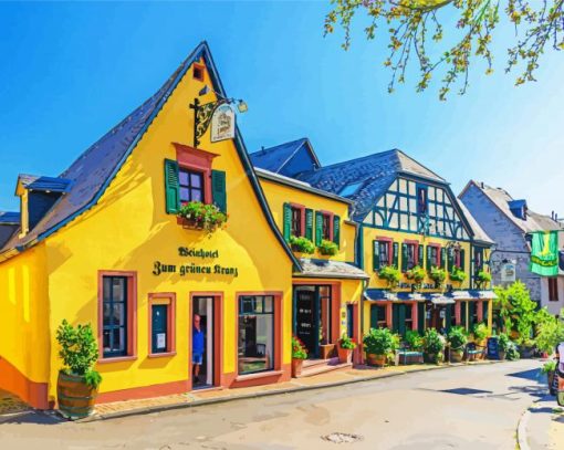 Yellow German Houses paint by number