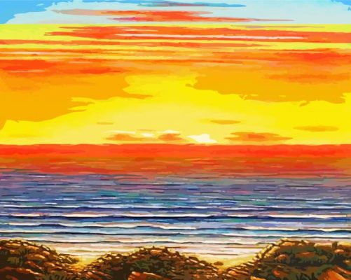 Abstract Beach And Ocean Sunset paint by number