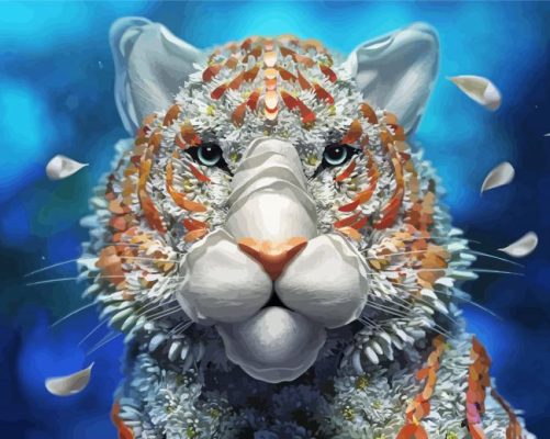 Aesthetic Tiger And Flowers Art paint by number