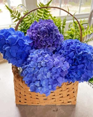 Basket With Hydrangeas Paint by number