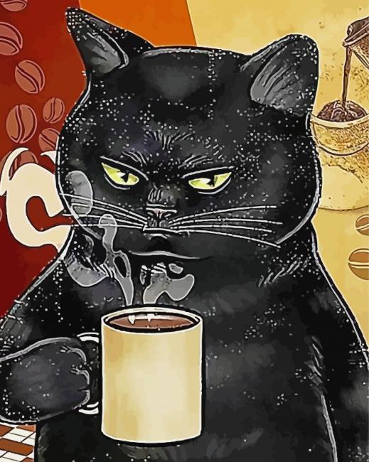 Black Cat And Coffee Paint by number