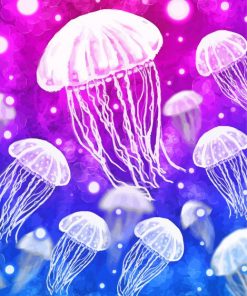 Blue Pink Galaxy Jellyfishes paint by number