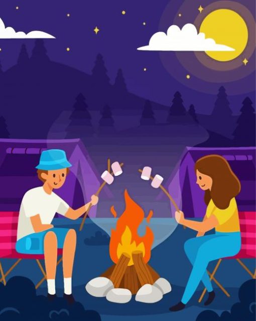 Couple Having Night Camping paint by number
