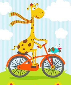 Cartoon Giraffe On Bicycle paint by number
