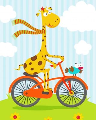 Cartoon Giraffe On Bicycle paint by number