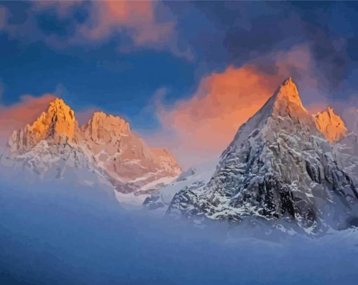 Chamonix Mountains At Sunset paint by number