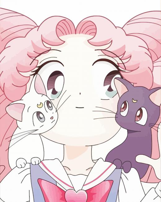 Chibiusa With Cats paint by number