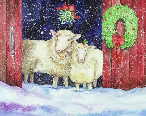 Christmas Sheep In Snow Paint by number