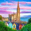 Cobh Cathedral Pink Sunset paint by number