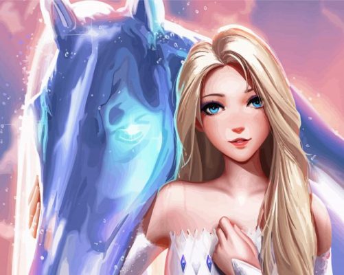 Elsa Princess With Horse paint by number