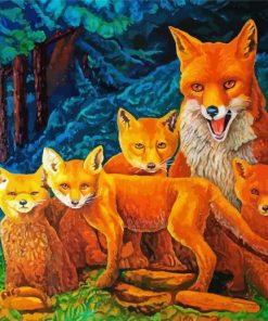 Fox Family In Forest Art paint by number