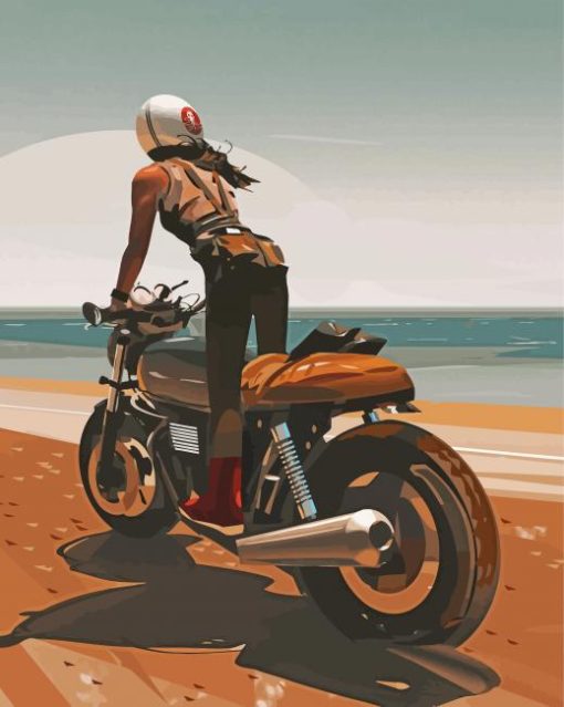 Girl On Motorcycle At The Beach paint by number