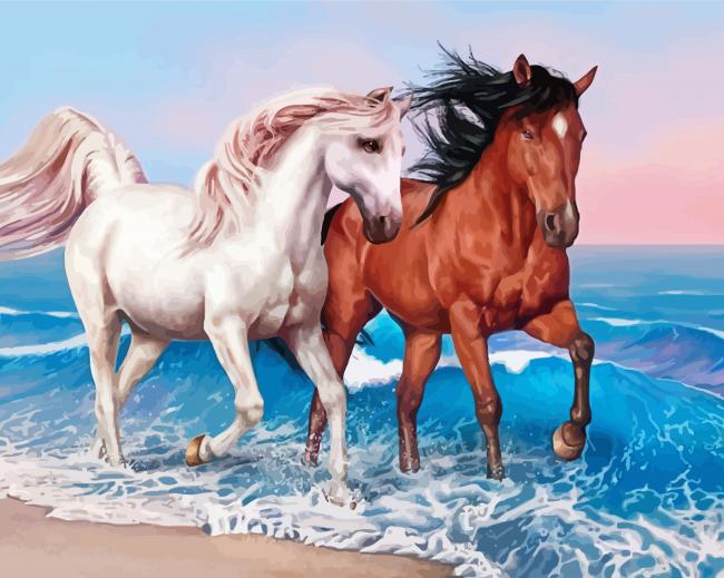 Horses On The Beach paint by number