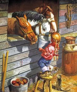 Little Girl And Horses paint by number