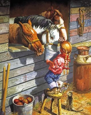 Little Girl And Horses paint by number