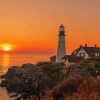 Magical Portland Lighthouse Sunset paint by number