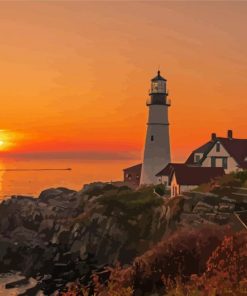 Magical Portland Lighthouse Sunset paint by number