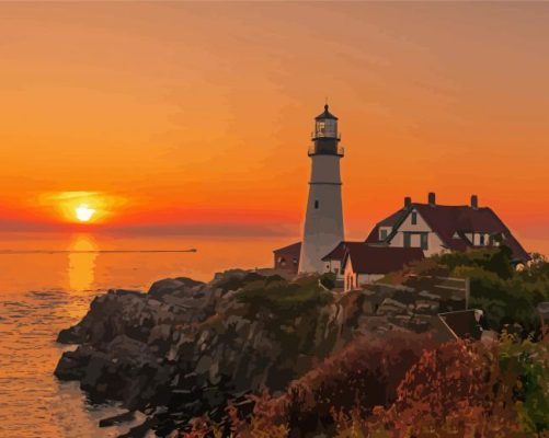 Magical Portland Lighthouse Sunset paint by number