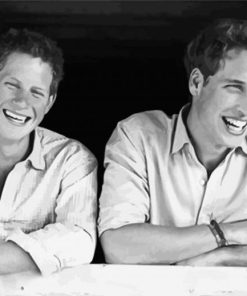 Monochrome Young Prince William And Harry Paint by number