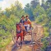 Old Couple On Horse Carriage paint by number