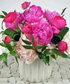 Pink Peonies And Ranunculus Vase paint by number