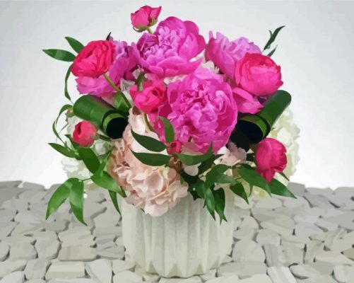 Pink Peonies And Ranunculus Vase paint by number